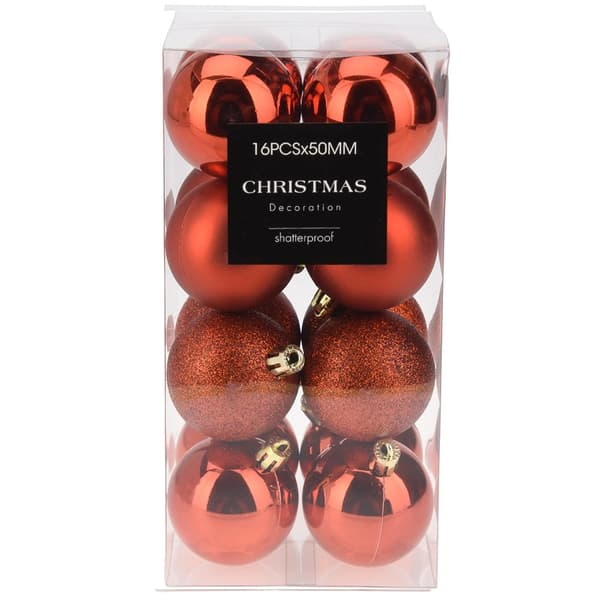 Okrossbara röda julgranskulor, 5 cm, set om 16