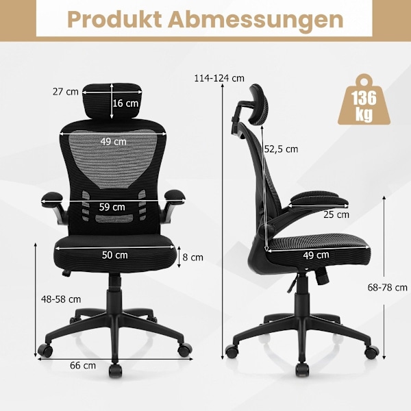 Ergonomisk kontorsstol i mesh med gungande ryggledarstol vridbar PC-stol