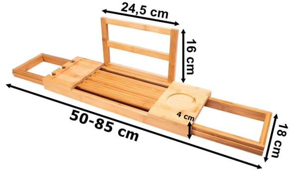 Badkarshylla i bambu, justerbar 50-85 cm