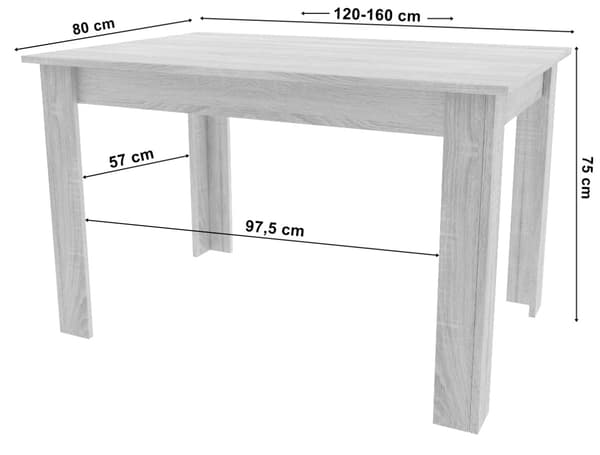 Utdragbart matbord, 120–160 cm, ekfinish