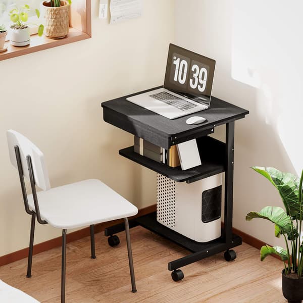 Rullende computerbord med skuffe, hylder og låsbare hjul