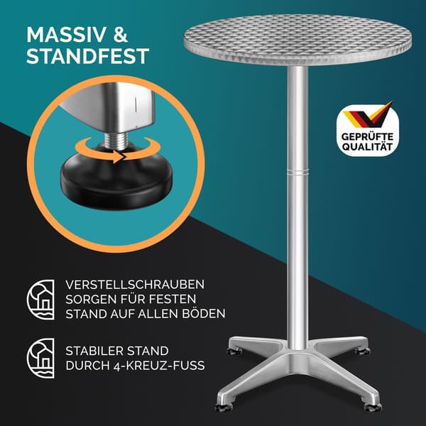Højdejusterbart Bistro Barbordsæt, Sølv, Ø60cm