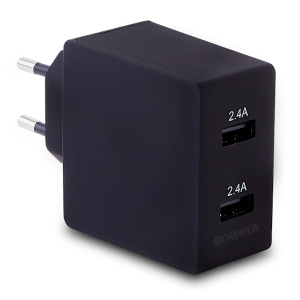 Oplader 24W 2-Port Sort