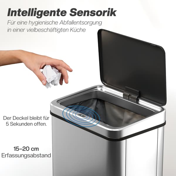 40L berøringsfri sensor skraldespand, rustfrit stål