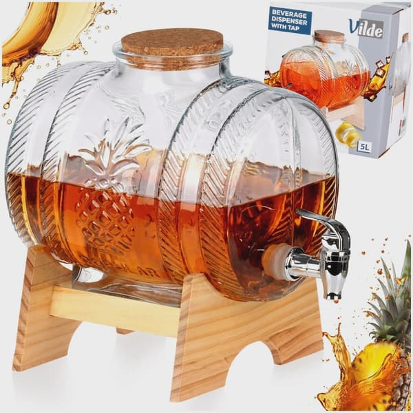 5L glas drikkevaredispenser med stativ og tap