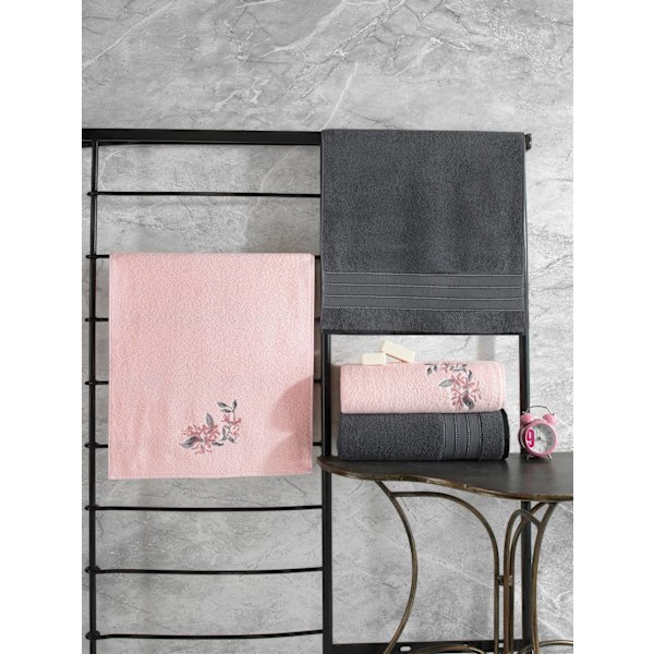 Pyyhesetti (4 kpl) Hamam Setı Colorful - antrasiitti, vaaleanpunainen