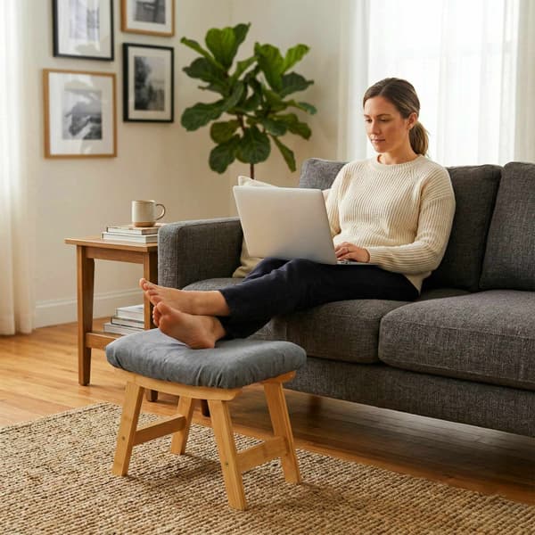 Bambu fotpall med vadderad tygplatta