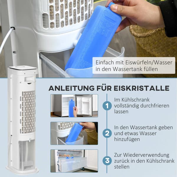 2-i-1 luftkøler med 5 liters tank, 12 timer, til 20㎡