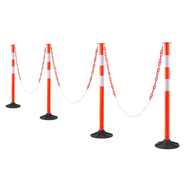 Trafikavgränsningsstolpar, 4-pack, viktad bas, kätting