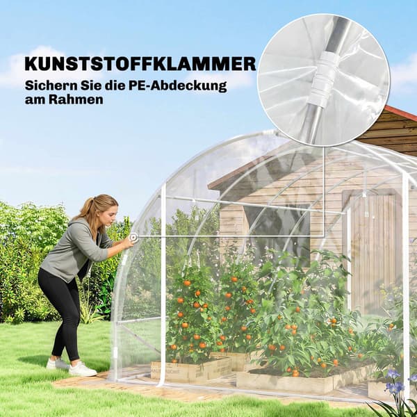 Växthus i polytunnelformat, stålram, UV PE-överdrag