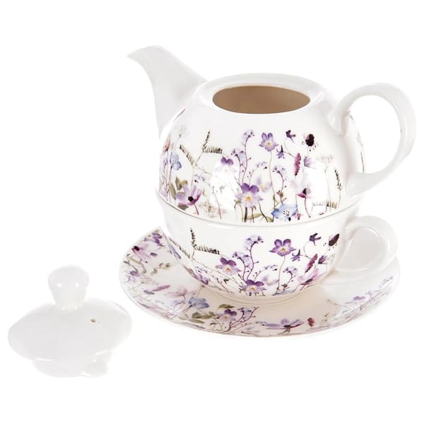 Porcelæns tesæt til ét sæt, 3 dele, blomsterdesign