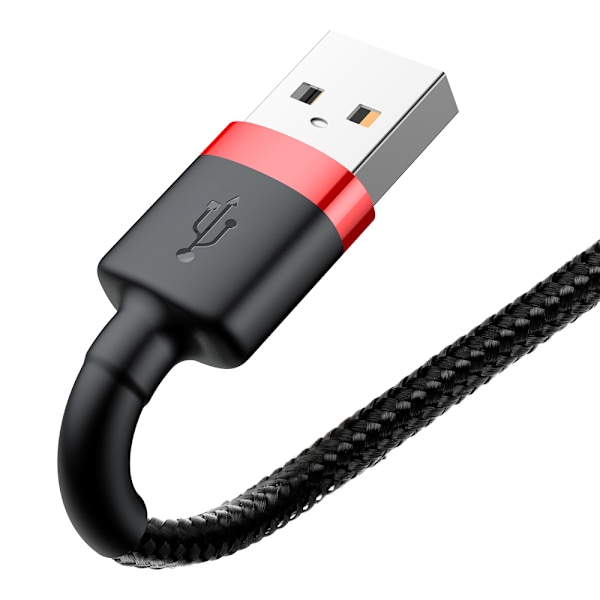 Kestävä punottu USB-kaapeli iPhone Lightning QC3 2m:lle - musta ja punainen