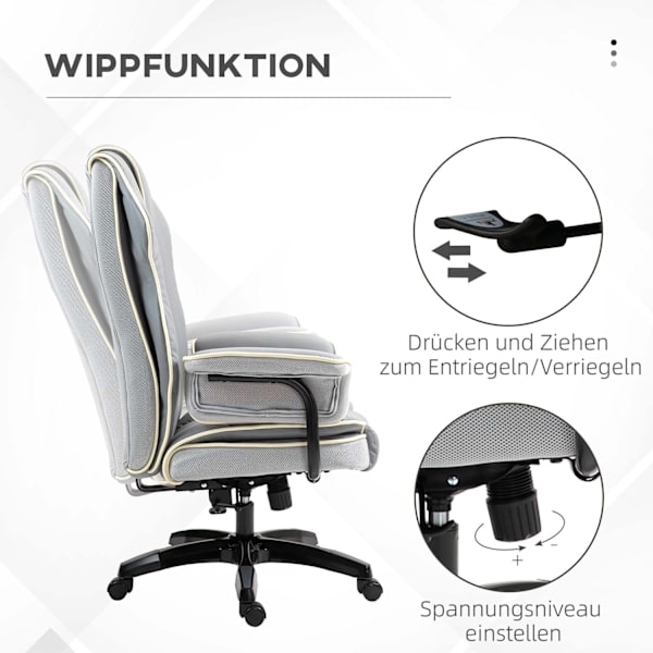 Kontorsstolsryggstöd justerbart, 150°, ergonomisk skrivbordsstol med liggfunktion, höj- och sänkbar, ljusgrå