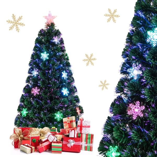 Fiberoptisk juletræ 120 cm, LED-lys, snefnug