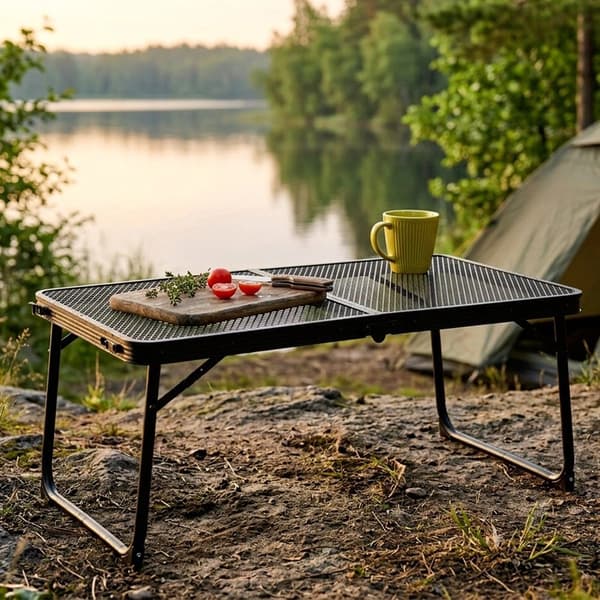 Sammenklappeligt campingbord, sort aluminium, 70x40x31,5 cm