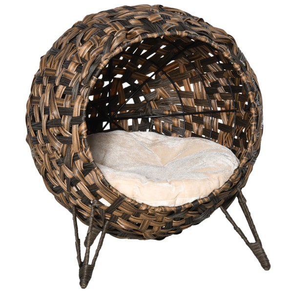 Rattan Kat Sengepude Hævede Fødder Kat Soveplads Brun Ø52X58Cm