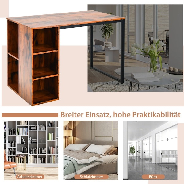 Skrivbord med 5 fack & metallram Modernt datorbord Arbetsbord Brun