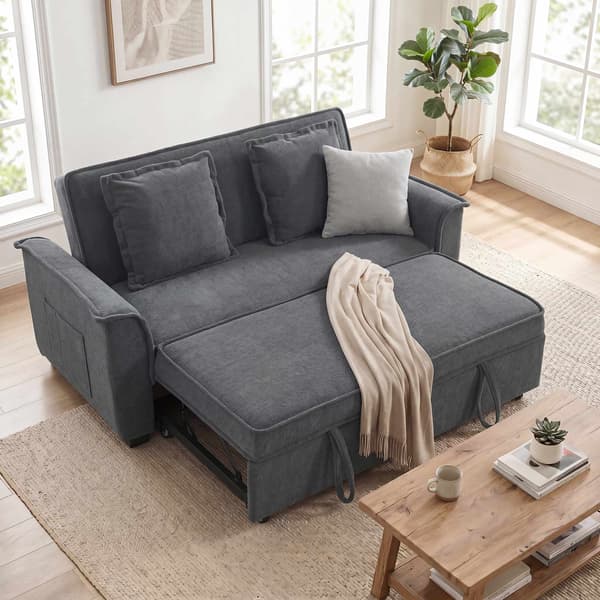Futonbäddsoffa, justerbart ryggstöd, 2-sits, mörkgrå, 2 kuddar