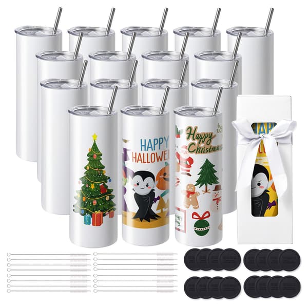 Sublimeringsglas, 16-pack 20 oz rostfritt stål med lock