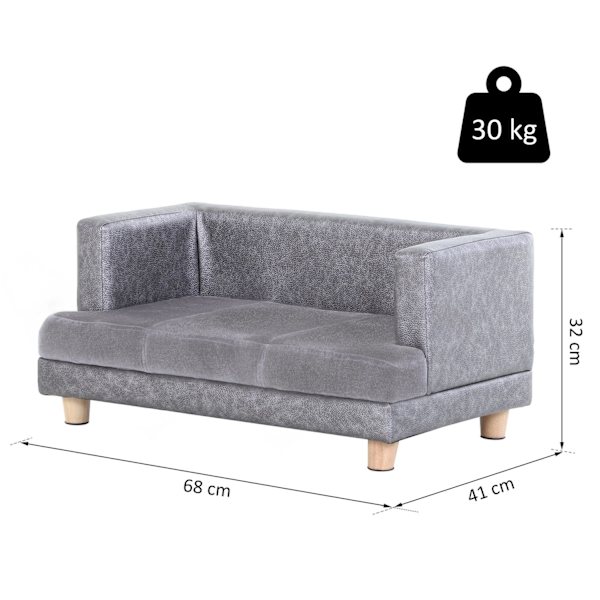 Hundesofa Komfortabel Kæledyrssofa Lavet Af Kunstlæder Og Kort Plys, Grå, 68X41X32Cm