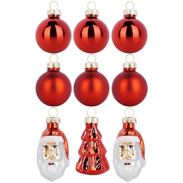 Splittersäkra röda julgranskulor, set, 9 delar