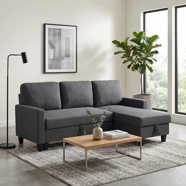 L-formet sovesofa med opbevaring, vendbar chaiselong, grå