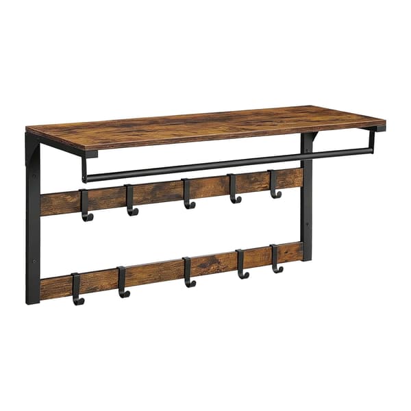 Väggmonterad 3-i-1-kapphängare med hyllplan, brun, 80 cm