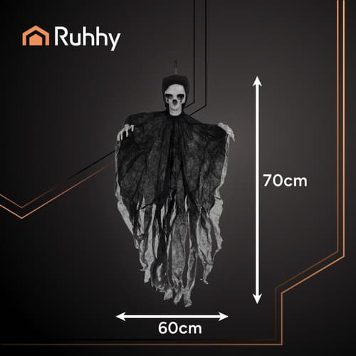 Hængende skeletdekoration, sort, 70 cm