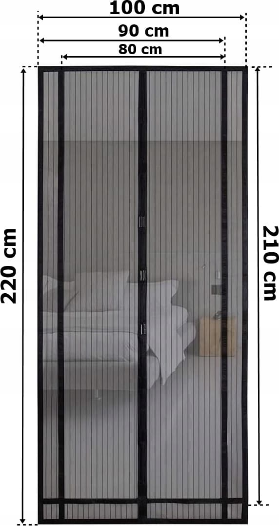 Magnetisk myggenet til døren, justerbart, sort, 100x220 cm
