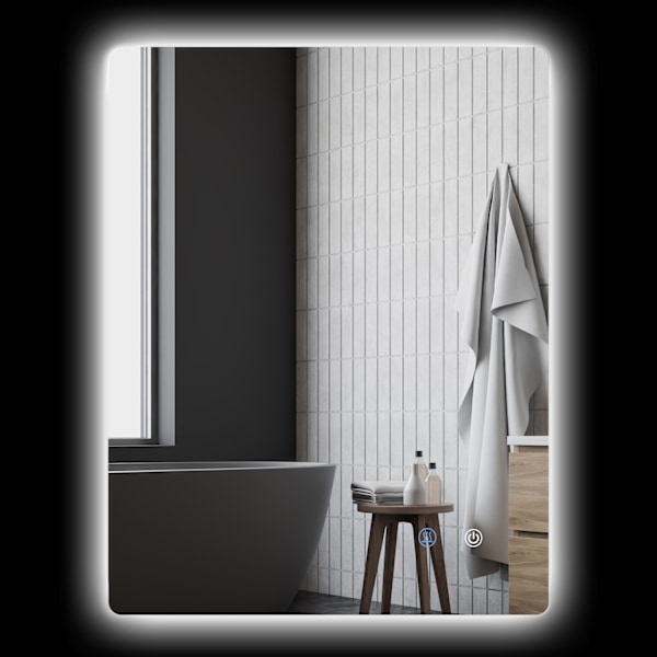 Kylpyhuonepeili valaistuksella 70 x 50 cm, IP44-seinäpeili 3 valovärillä, kosketuskytkin ja huurtumisenesto, muistitoiminnolla