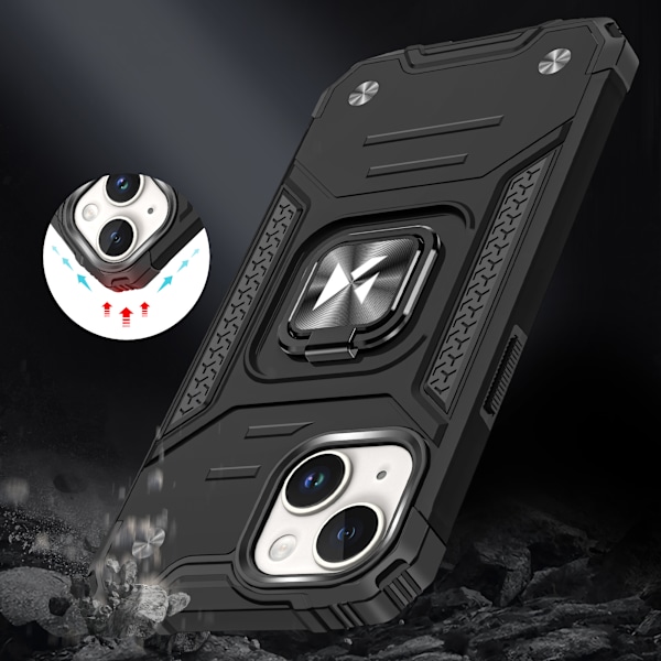Pansarfodral med fingerhållare för iPhone 15 Plus Ring Armor, röd