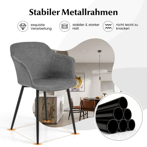 Set med 2 grå ergonomiska matstolar med linnesits