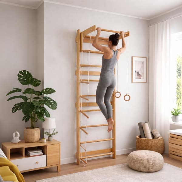 Barnvägg med pull-up-stång, naturträ