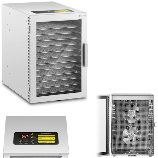 Professionel madtørrer til urter, frugter, svampe, 12 gitre, 800 W