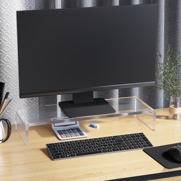 Ergonomic Monitor Stand Acryl Screen Stander Til Bærbar, Computer, Notebook, Gennemsigtig, 53X19X9Cm