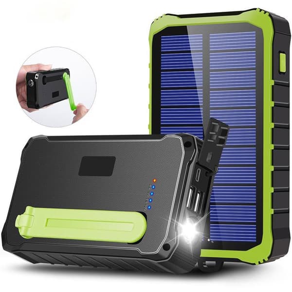 PowerBank 10.000 mAh Solcellehåndsving Sort/grøn