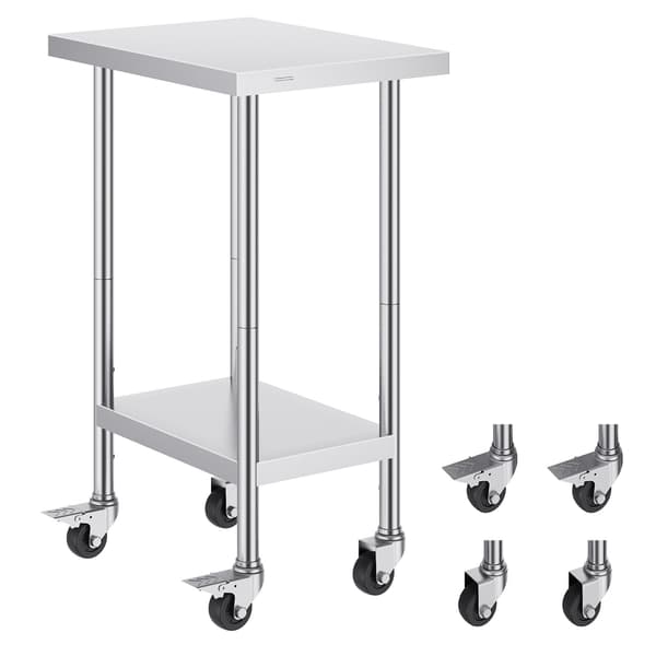 Arbejdsbord i rustfrit stål 24 x 18 tommer, hjul, justerbart i 3 niveauer
