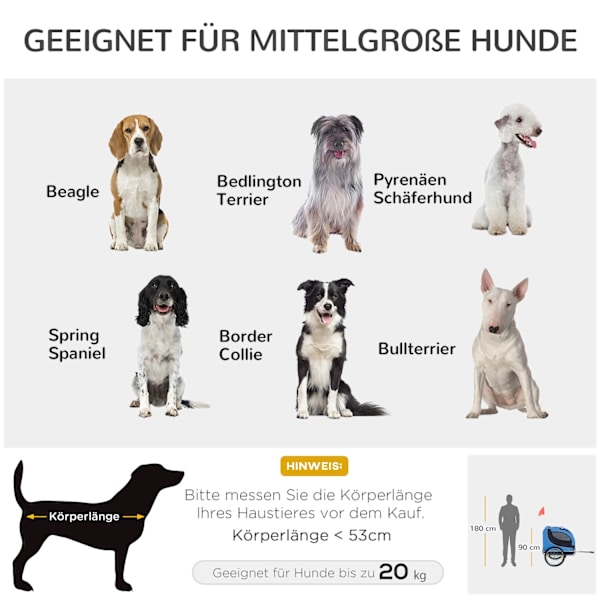 Hundetrailer Cykeltrailer Hundetransporter, Hundecykeltrailer, Blå+Sort, 130X73X90Cm