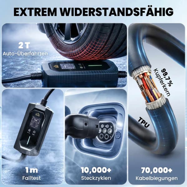 11kW Typ 2 elbilsladdare, 8m kabel, justerbar effekt