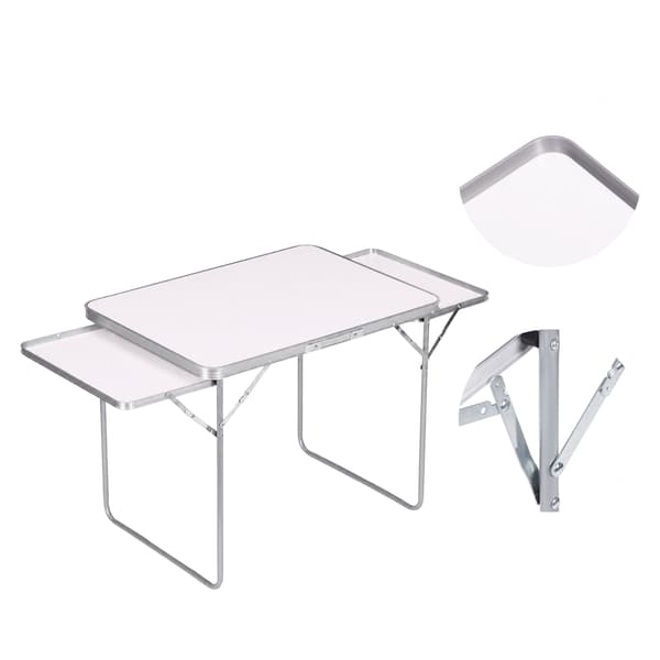 Hopfällbart campingbord med hyllor, 120x60 cm, vit