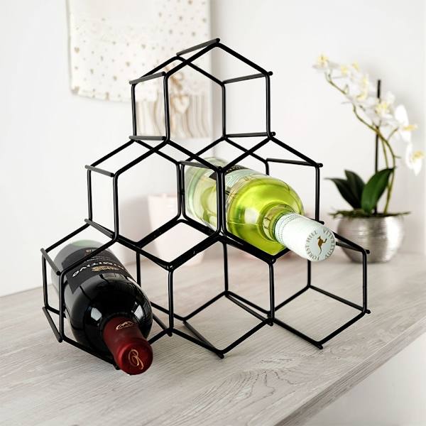 Elegant og stilfuld vinflaske i sort metal til 6 flasker