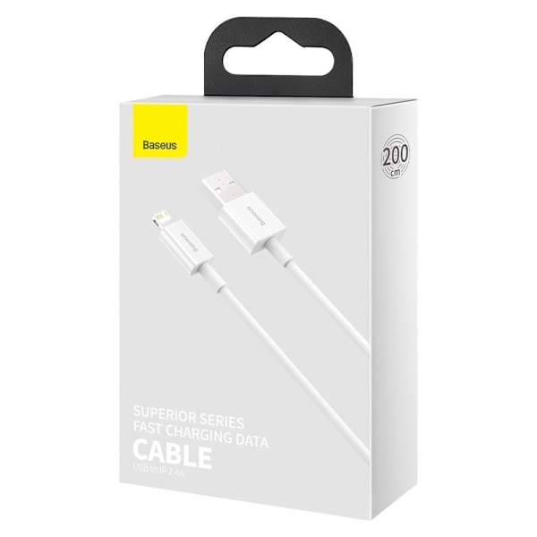 Superior-kaapeli USB-kaapeli Iphone Lightning 2.4A 2m Valkoinen