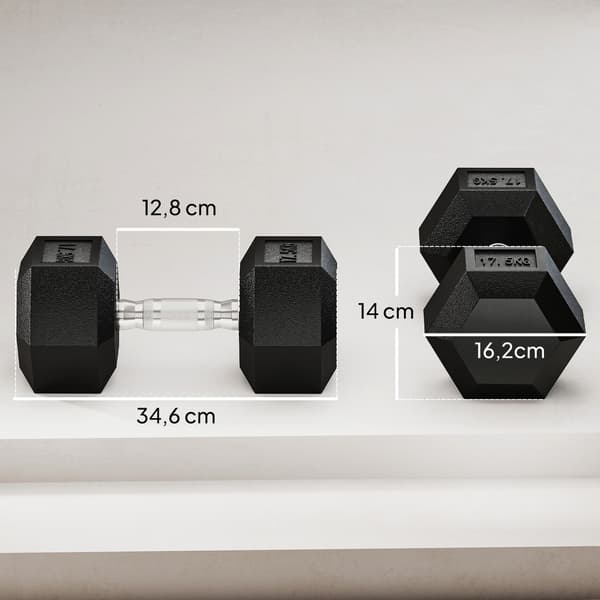Håndvægt, 35 kg, Skridsikkert greb, Sort/Sølv