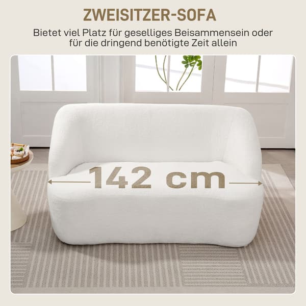 2-sits soffa, svängd design, fleeceklädsel, krämvit