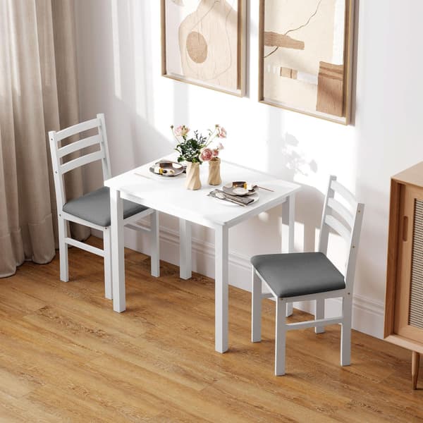 3-delad matsalsset med 2 stolar, platsbesparande, vit MDF