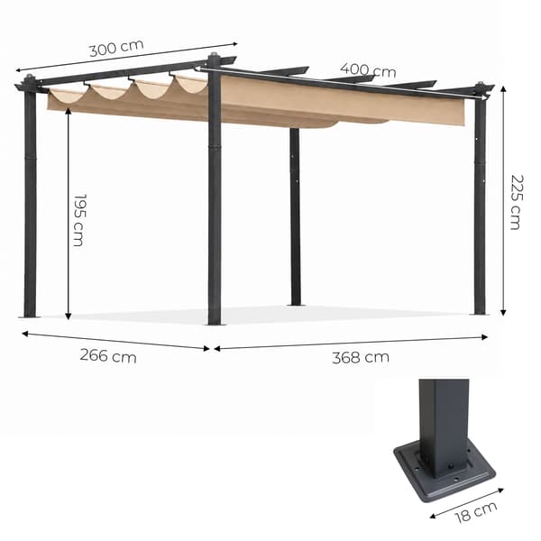 Havepergola 3x4m, stålramme, beige baldakin