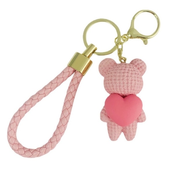 Rosa nallebjörn nyckelring med hjärta Brl284