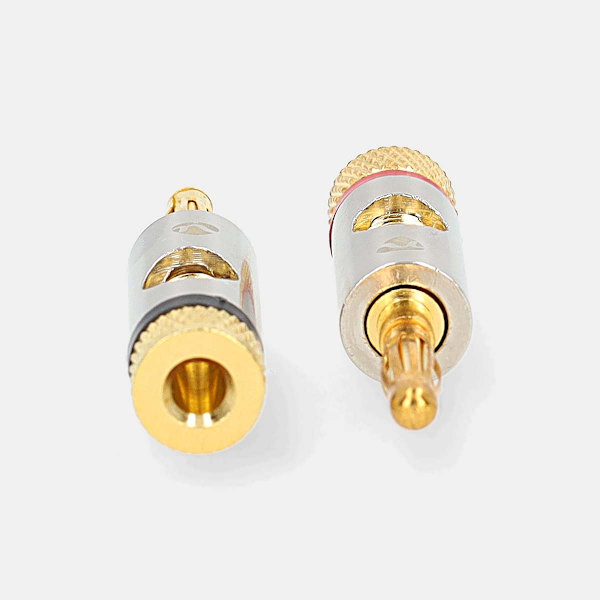 Banana Connector | Rak | Hane | Guldplaterad | Skruva | Kabel input diameter: 3.0 mm | Metall | Guld | 2 st. | Kuvert