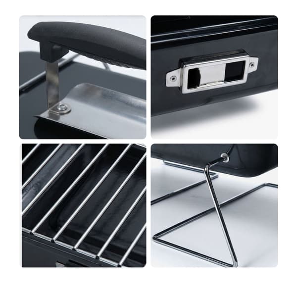 Sammenklappelig bordgrill med låg – sort, 36x56x30,5 cm