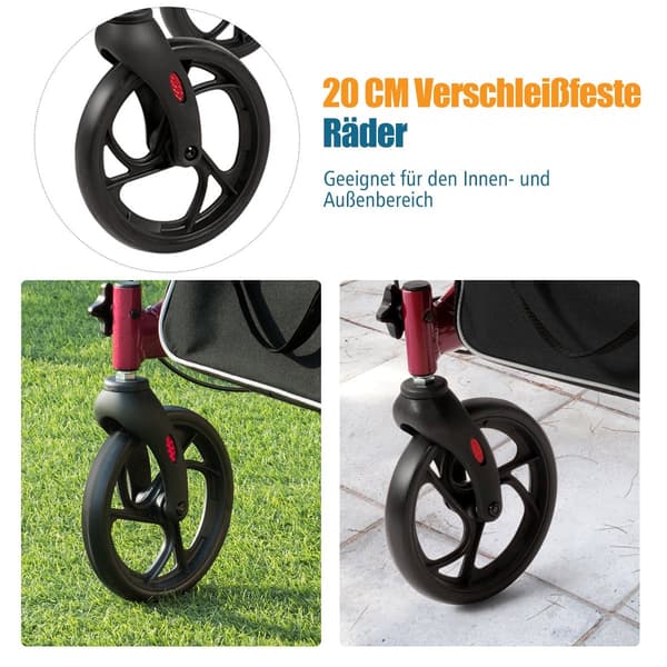 Letvægts foldbar rollator, justerbar højde, rød